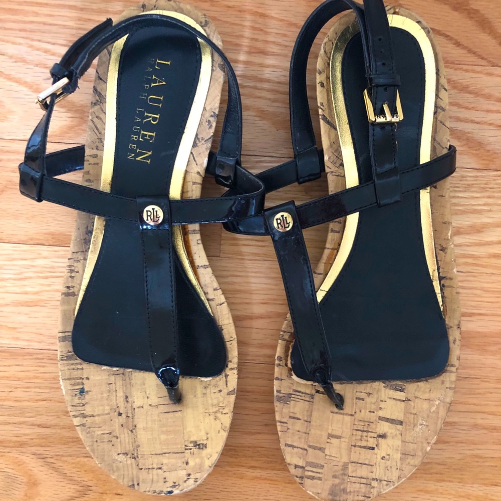 Black Ralph Lauren Sandals with Gold - Size 7